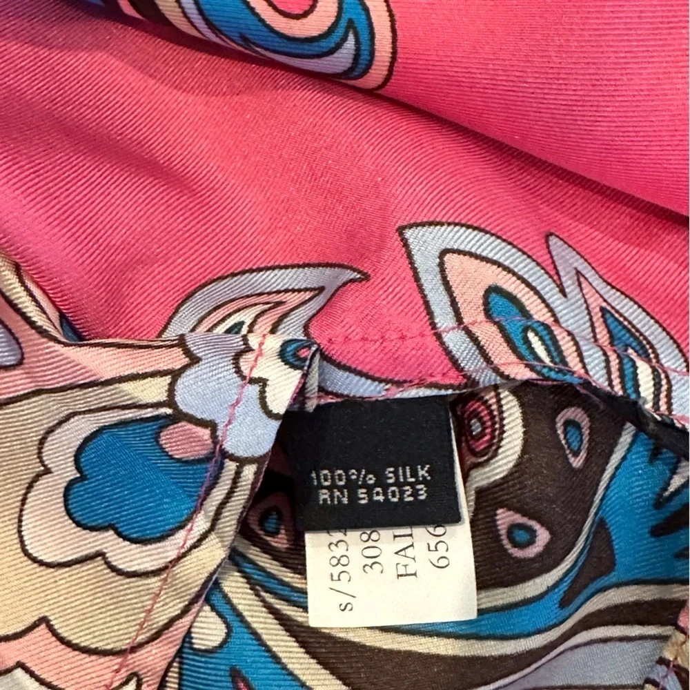 Banana Republic Pink and Blue Paisley Square Neck Dress with Tie Size Small